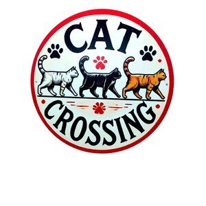 Cat Crossing 7.75 inch Round Metal sign for The Cat Lady